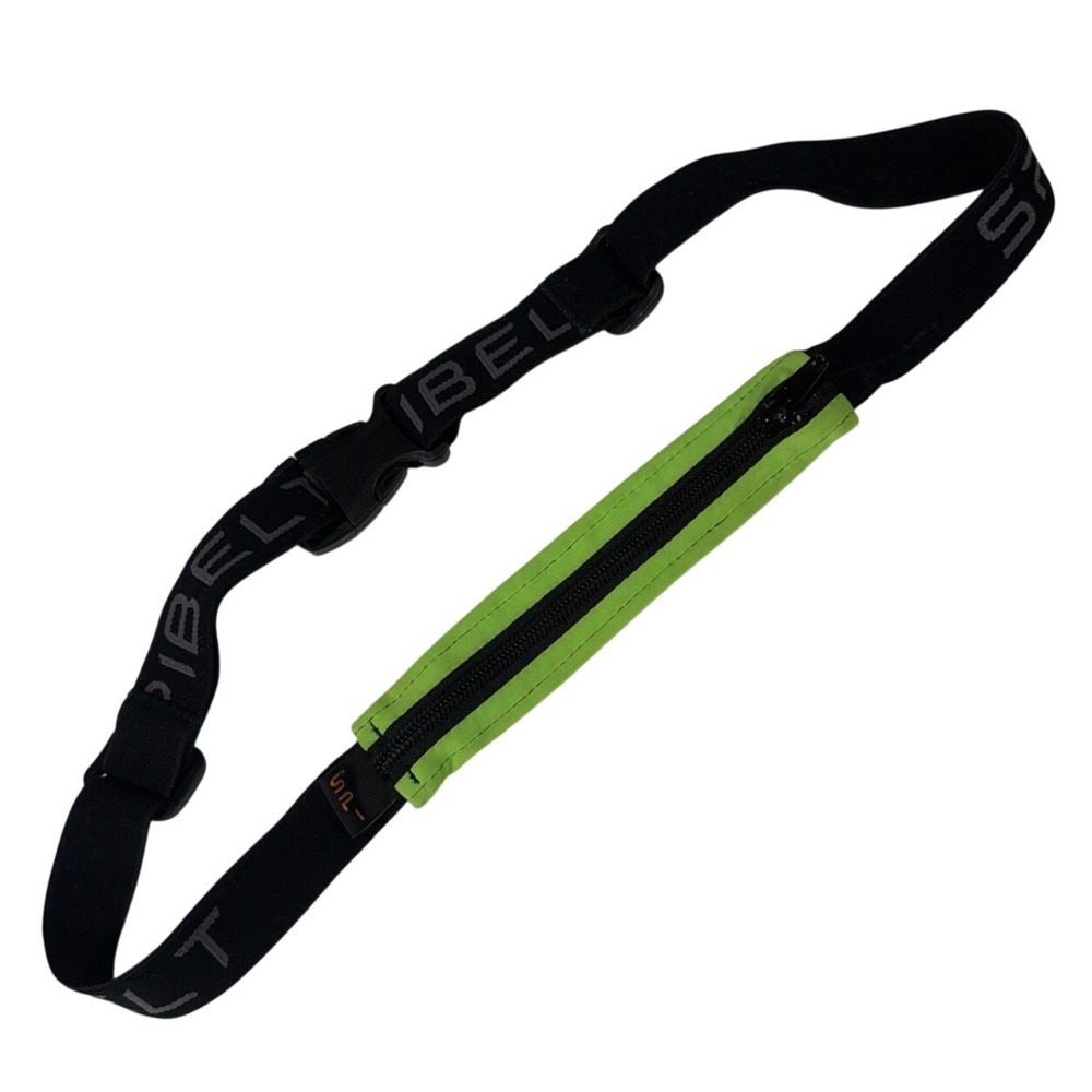 SPIbelt Adjustable Running Belt Black/Green Zipper 25"-47" Smartphone Gear Belt